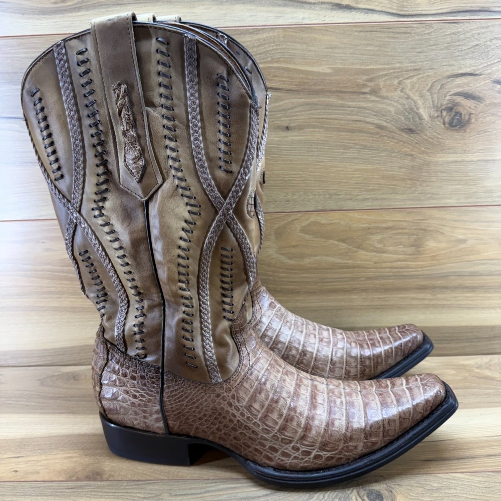 CUADRA Fuscus Caiman Exotic Western Boots Mens 13 Tan Brown Square Toe Rodeo